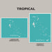 Two maps of The Bahamas in teal color on a gray background with 'Tropical' text above.