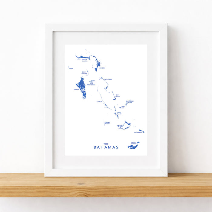 Framed map of The Bahamas on a white background