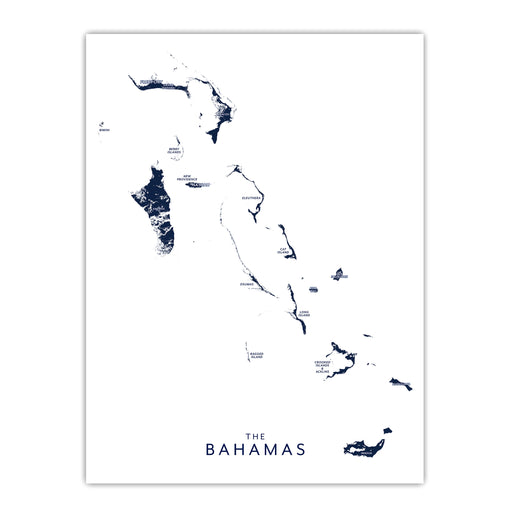 Map of The Bahamas with black lines on a white background