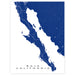 Map of Baja California with blue and white colors on a white background