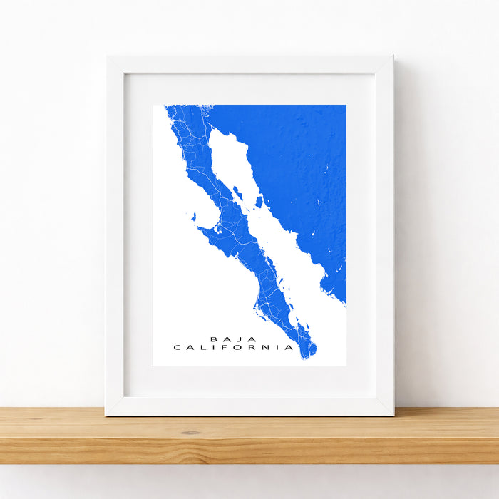 Framed map of Baja California on a white wall