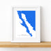 Framed map of Baja California on a white wall