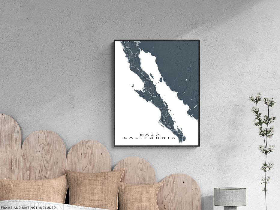 Baja Californa, Mexico map print by Maps As Art.