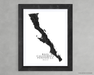 Baja California peninsula map print with a black and white topographic landscape design by Maps As Art.