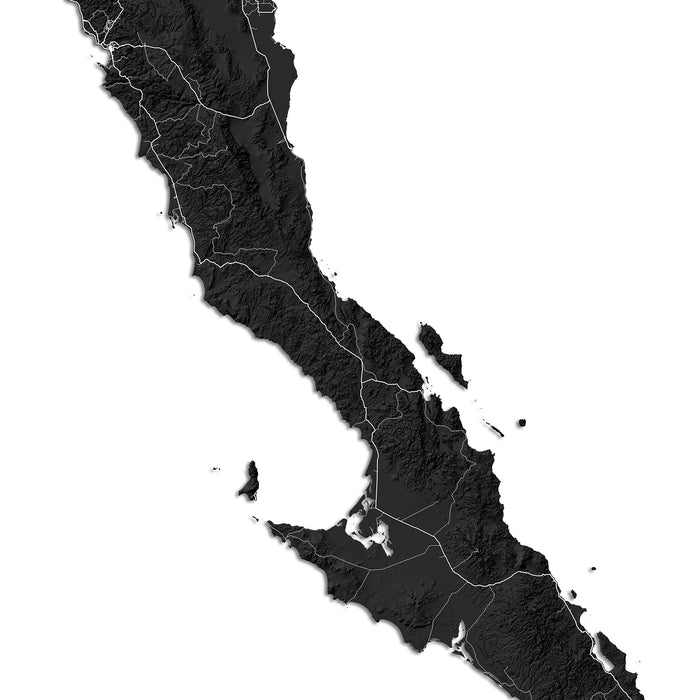 Topographic map of Baja Mexico in black on a white background