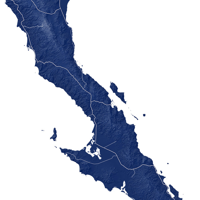 Topographic map of the Baja, Mexico in blue on a white background