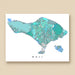 Map of Bali in blue and green on a beige background