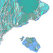 Map of a coastal area with various shades of green and blue