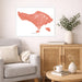 Living room with a gray sofa, wooden cabinet, and decorative items.