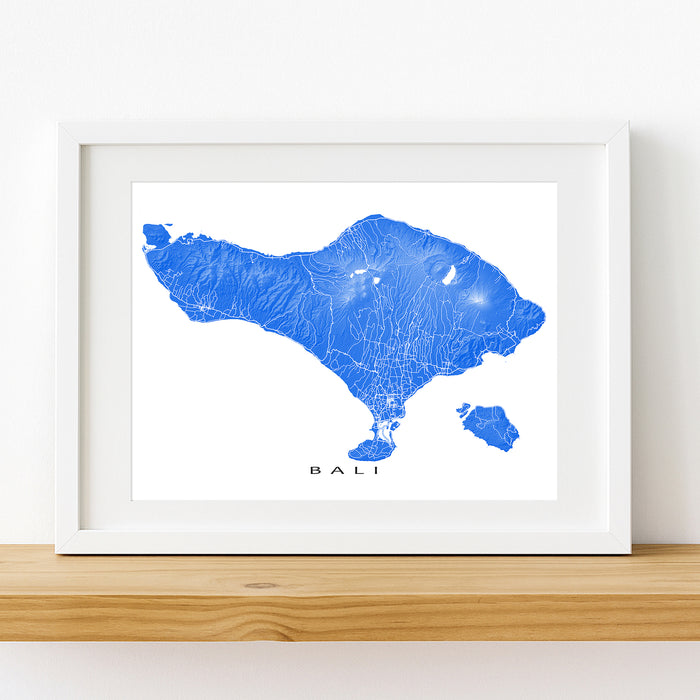 Framed map of Bali on a white wall