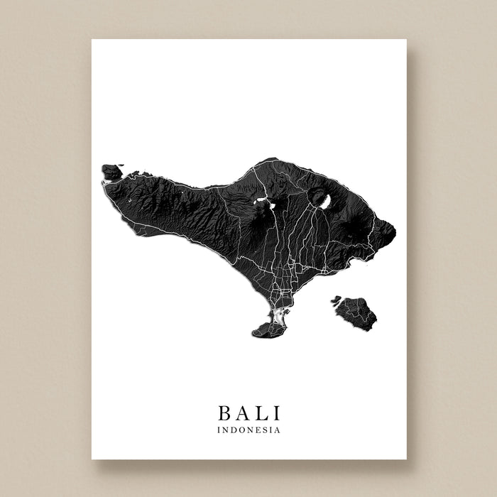 Map of Bali, Indonesia on a white background with 'Bali, Indonesia' text below.