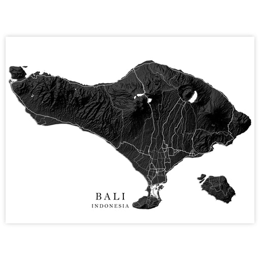 Map of Bali, Indonesia in black and white on a white background