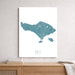Map of Bali, Indonesia on a white background in a frame on a wooden surface.
