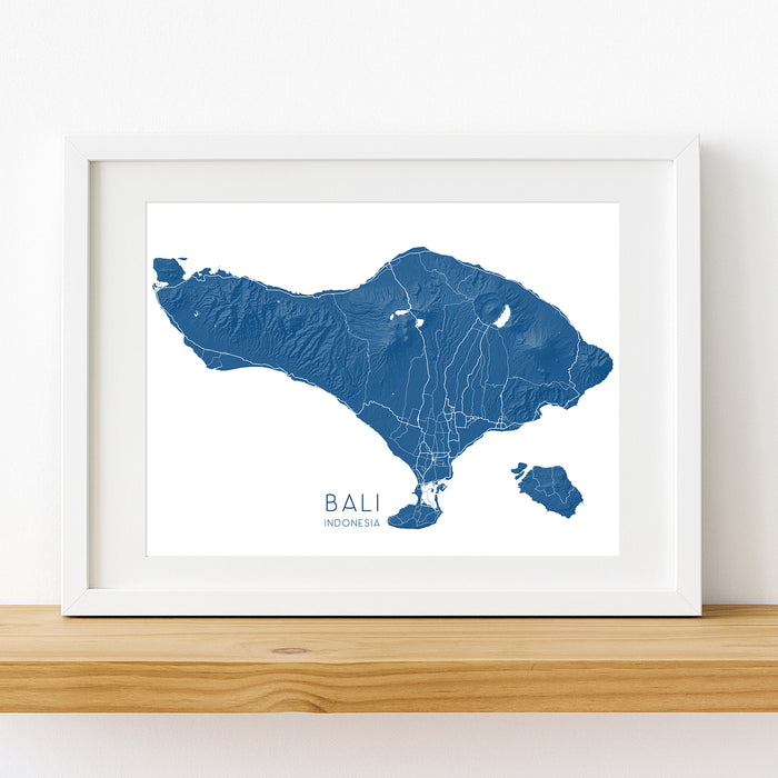 Framed map of Bali on a white wall