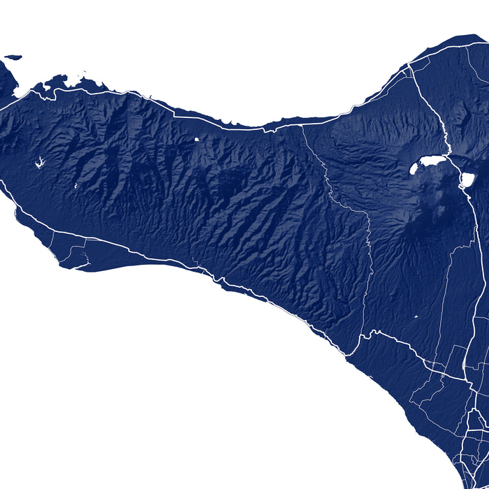 Topographic map of a region with mountainous terrain