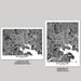 Two map prints of Baltimore, one landscape and one portrait, on a gray background.