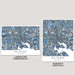 Two map prints of Baltimore, Maryland, one in landscape and one in portrait orientation, on a gray background.