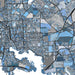 Map of a city with grid layout and blue color coding