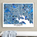 Framed map of Baltimore, Maryland on a wall above a white surface.