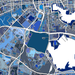 Map of a city with blue and gray color coding