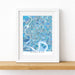 Framed map of Bangkok with a blue color scheme on a white background