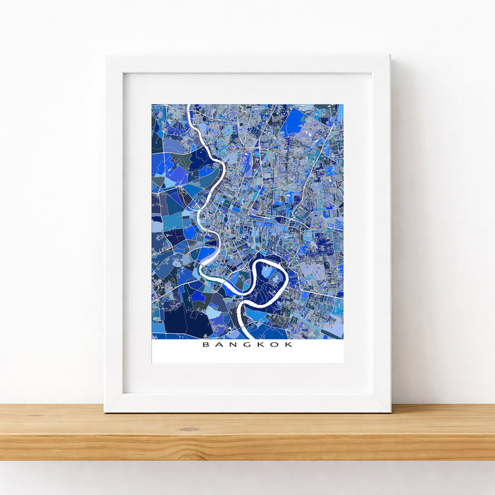 Framed map of Bangkok with a mosaic design on a white background
