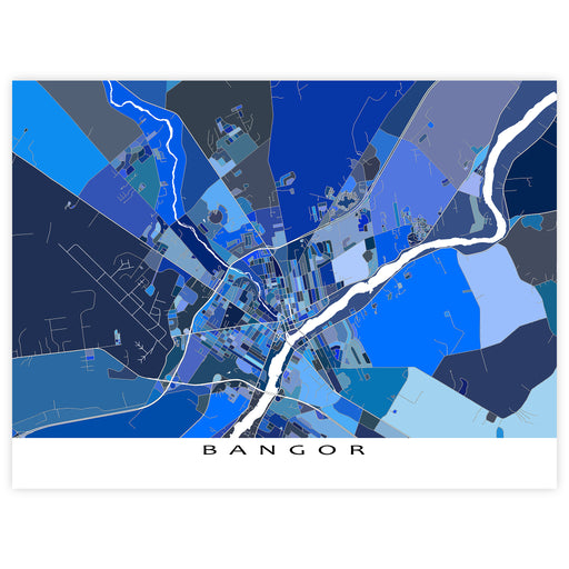 Map of Bangor with blue and gray color scheme