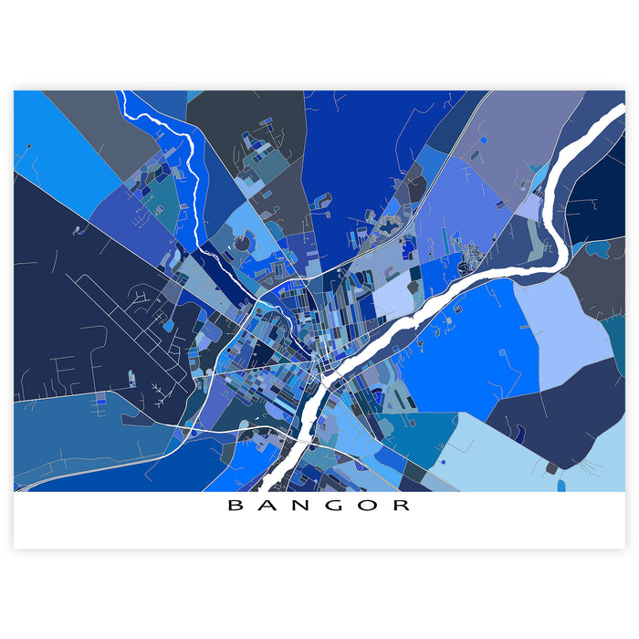 Map of Bangor with blue and gray color scheme
