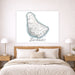 Map of Barbados on a wall above a bed in a bedroom