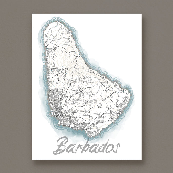Map of Barbados on a white background with 'Barbados' text.