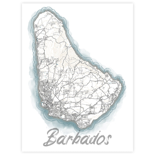 Map of Barbados with roads and boundaries on a white background
