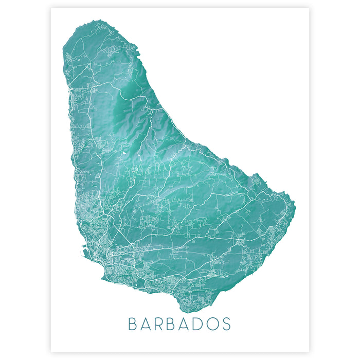 Map of Barbados with a gradient teal color scheme on a white background.