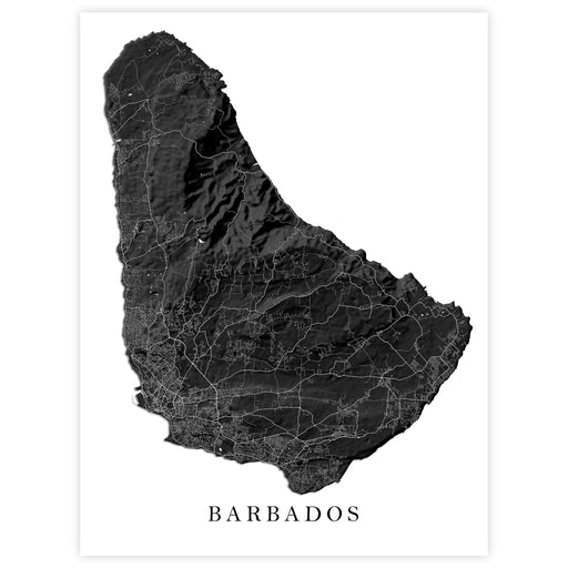 Map of Barbados in black on a white background