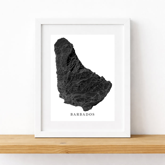 Framed map of Barbados on a white background