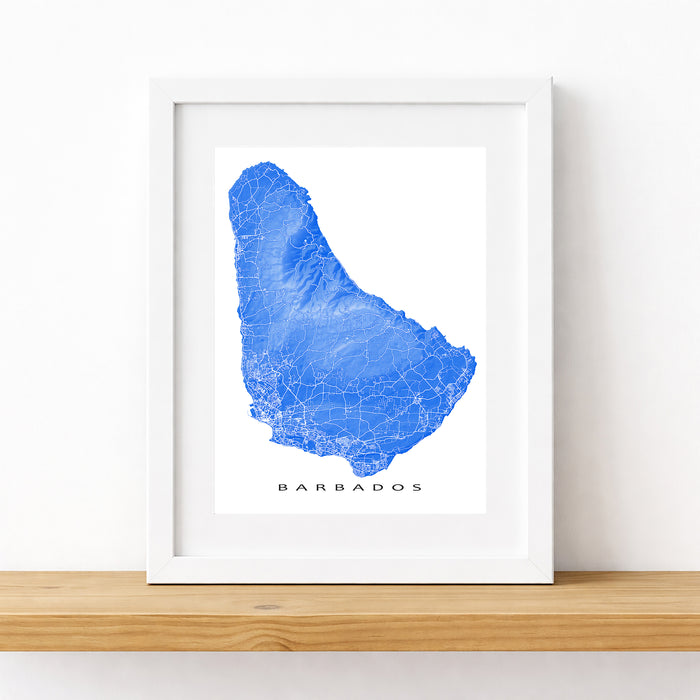 Framed map of Barbados on a white wall