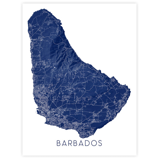 Map of Barbados in blue on a white background