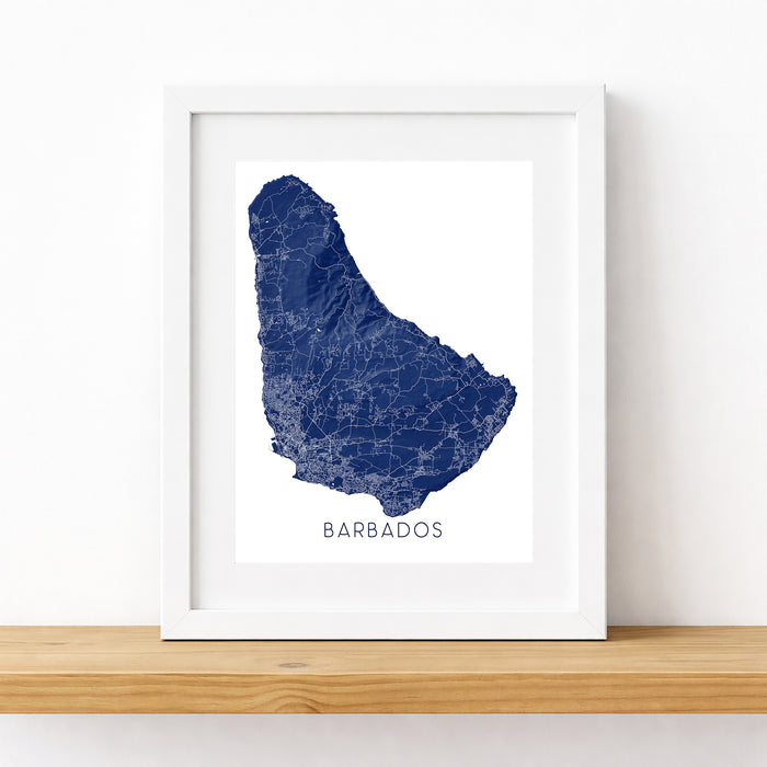 Framed map of Barbados on a white background