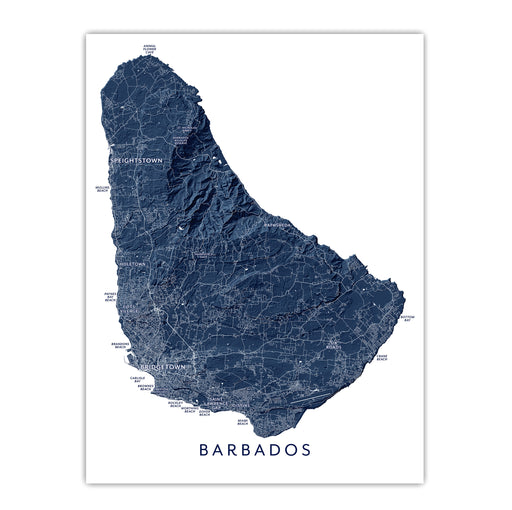 Map of Barbados in blue on a white background