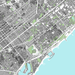 Map of a city layout with roads and green spaces