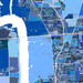 Map of a city with blue and white colors
