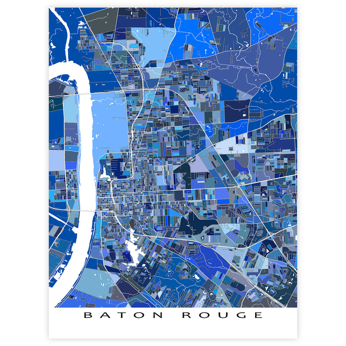 Map of Baton Rouge in blue tones on a white background