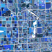 Map of a city with a grid pattern and various shades of blue