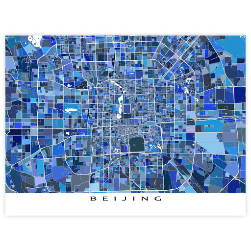 Map of Beijing in blue mosaic style on a white background