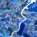 Map of a city with blue color coding