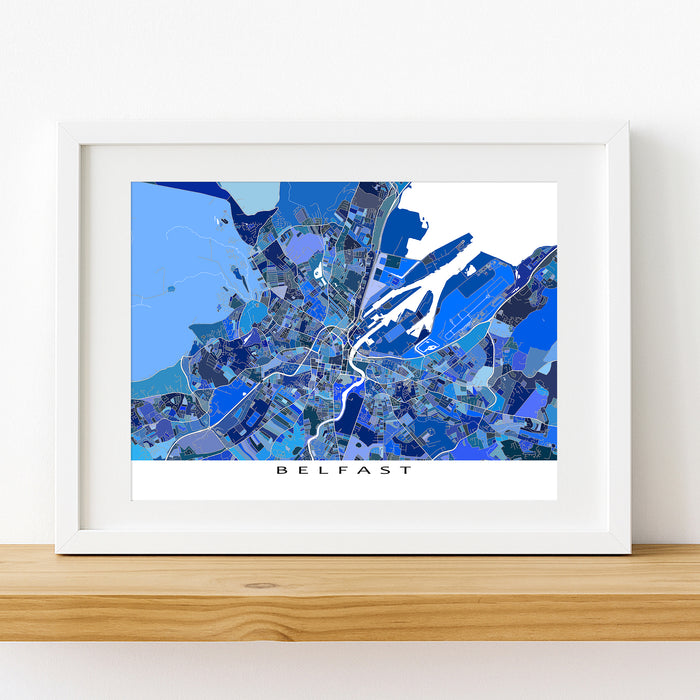 Framed map of Belfast on a white wall