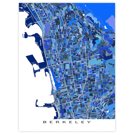 Map of Berkeley with a blue color gradient on a white background