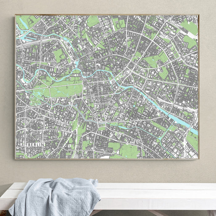 Berlin Germany Map Wall Art Print: City Streets and Buildings