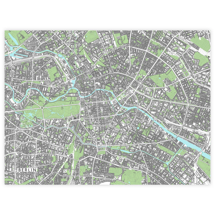 Berlin Germany Map Wall Art Print: City Streets and Buildings