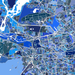 Colorful map of a city with various shades of blue