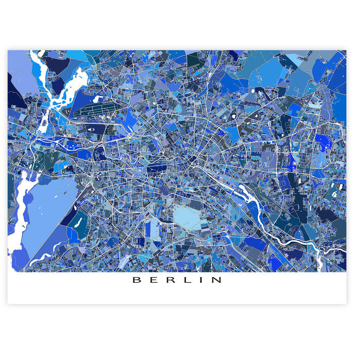 Map of Berlin in blue tones on a white background
